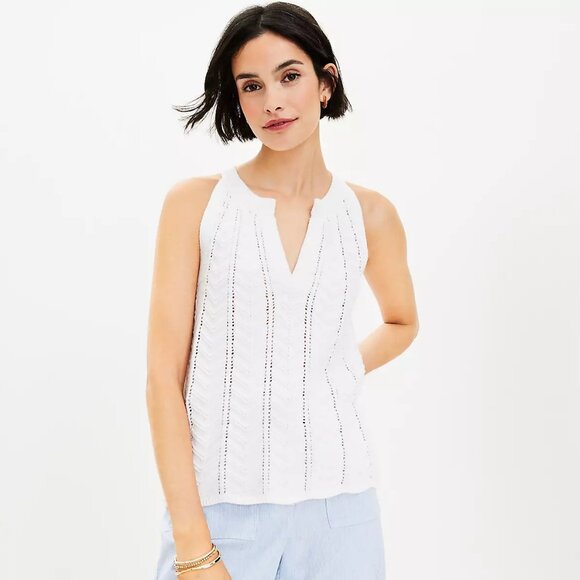 LOFT Scalloped Split Neck Halter Sweater ** SZ XL - Picture 1 of 9